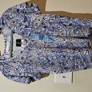 Rafaella Amparo Blue Knit V-Neck Ruffle Sleeve T Shirt Top Women’s Size L NWT